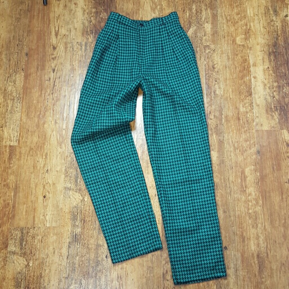 Vintage Pants - Vintage Green Houndstooth Trousers